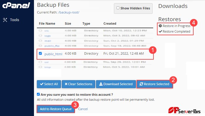 بازگردانی بک آپ های گرفته شده توسط سرورپارس - jetBackup